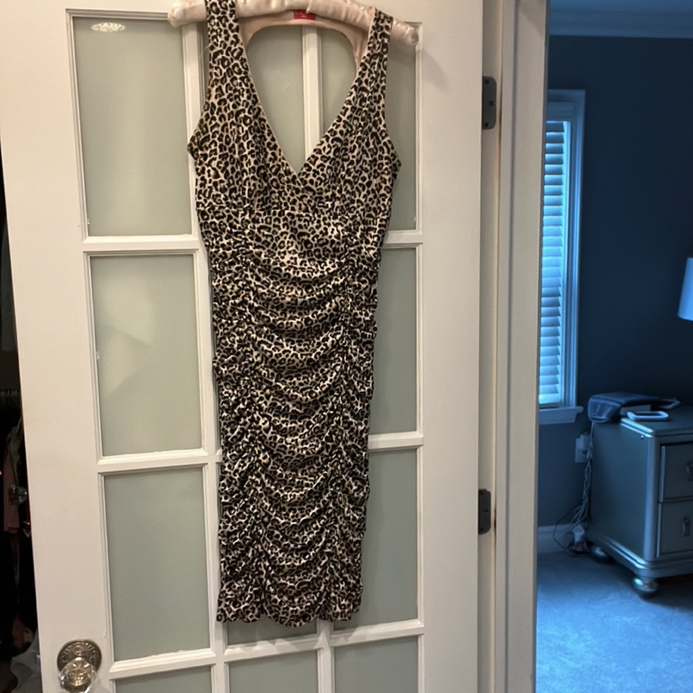 Leopard ruched satin dress